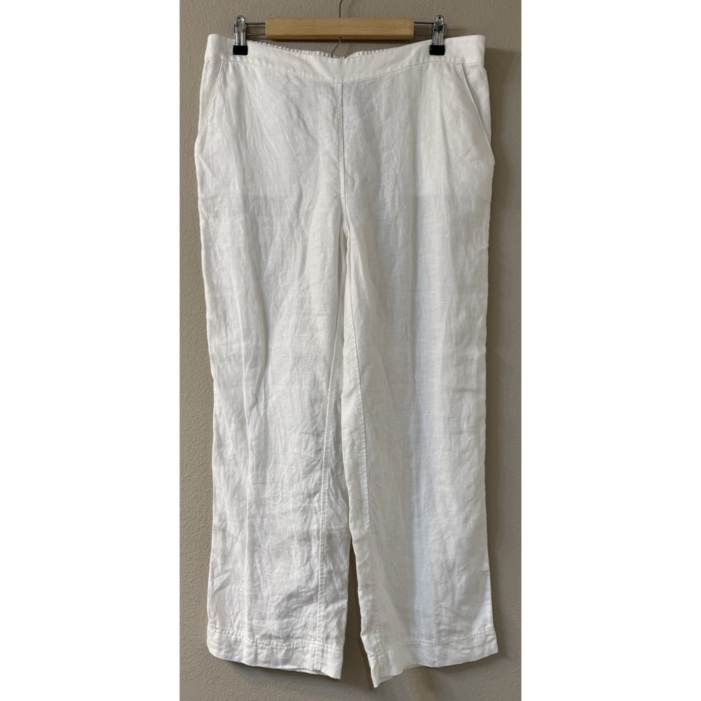 Chicos Womens White Linen Wide Leg Pants Sz-READ! 2 Large Short Beach Coastal